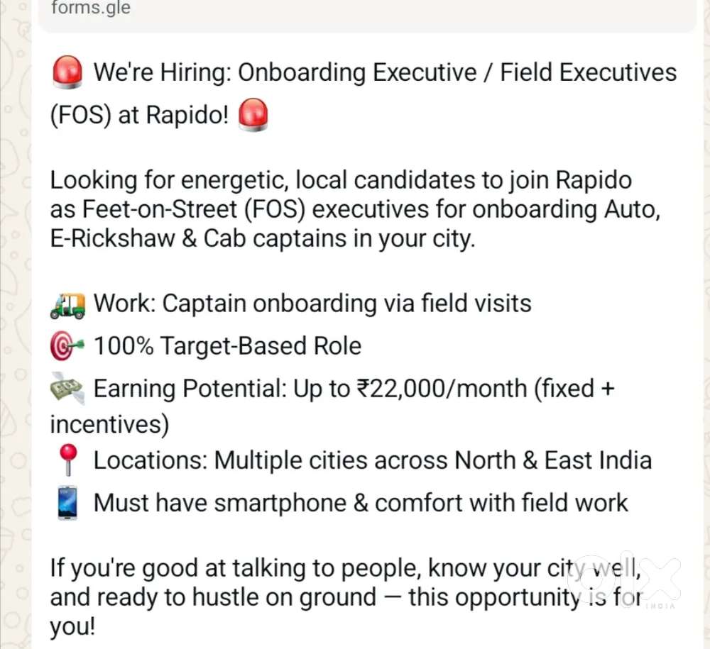 We re Hiring: Onboarding Executive / Field Executives (FOS) at Rapido!
