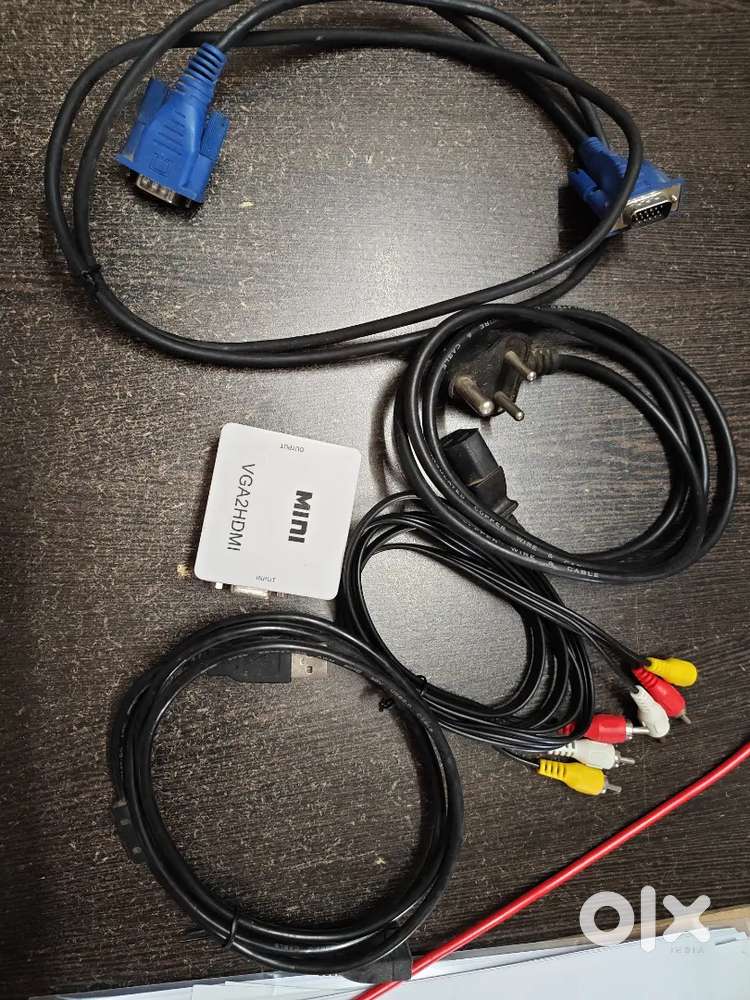 VGA + Power cable + DVD cable + usb cable + vga to hdmi