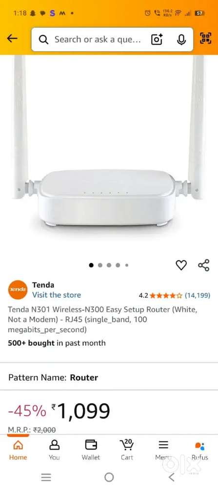Tenda N301 Wireless-N300 (4 in 1) Router repeter.