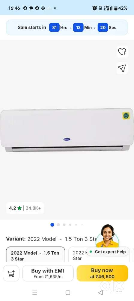 Carrier Air conditioner 1.5 ton