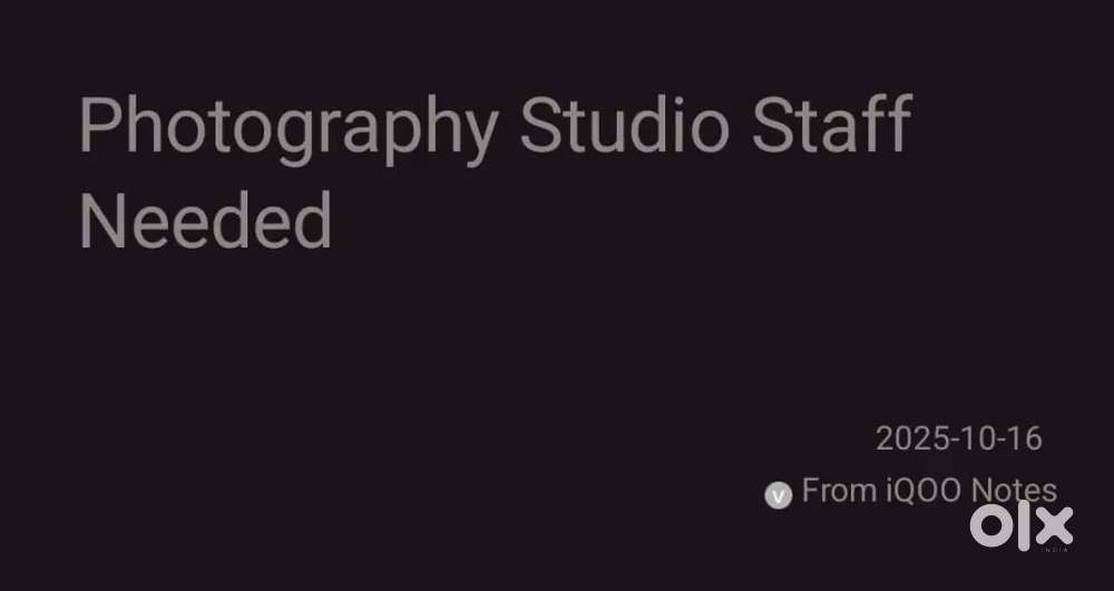 STAFF REQUIRED TO PHOTOGRAPHY STUDIO