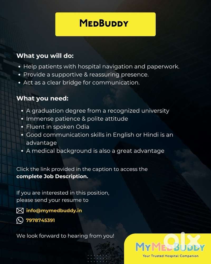 Required a skilled person as MedBuddy at MyMedBuddy in Bhubaneswar