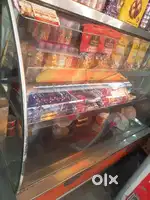 Ice cooling cake and sweets counter