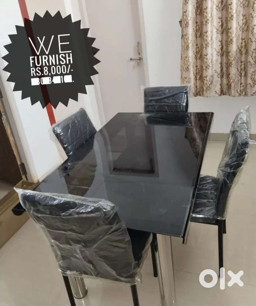 New tuffen glass dining table with 4 chairs for sale @ Yousufguda
