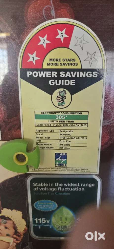 Samsung 2 door 275 liter 3 star refrigerator