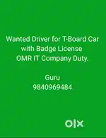 Wanted Driver for T-Board Car (IT Company, OLA & UBER)