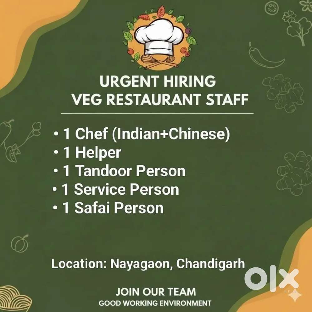 We need full staff for veg restaurant/dhaba