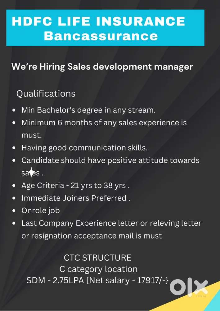 Neyyatinkara/Bancassurance/HDFC LIFE- Ctc upto 2.75 Lpa/Onrole