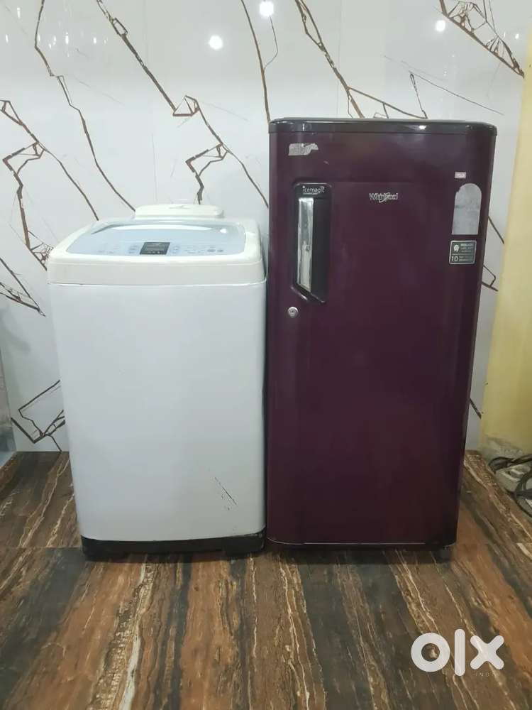 Whirlpool single door refrigerator and Samsung top load washing machin