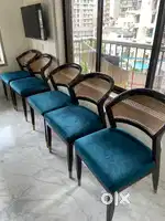 Elegant Teal Velvet Cane Back Chairs (Set of 5)