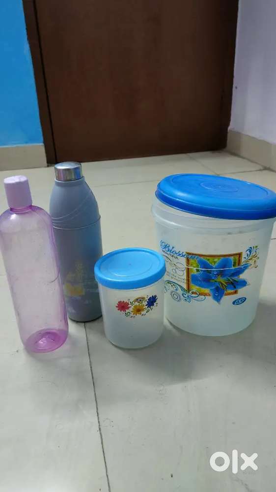 Plastic container ( dabba) and water bottle (milton)