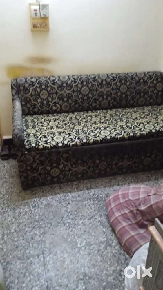 (1) Sofa Cum Bed. (2) Sunmica Plawood Table. (3) Computer Wooden Table
