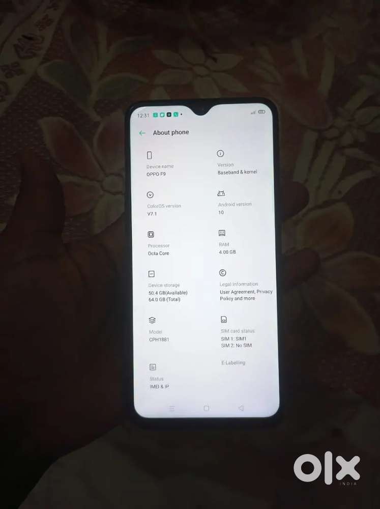 Oppo f9 good condition phone less use
