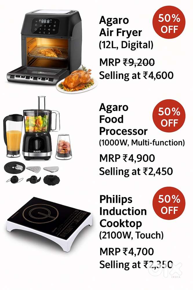 Agaro Air Fryer, Agaro Food Processor & Philips Induction Cooktop sale