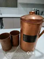 Copper jug and 2 tumblers