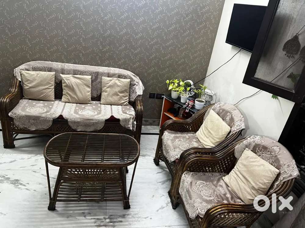 Bamboo cane sofa set 5 seater with table