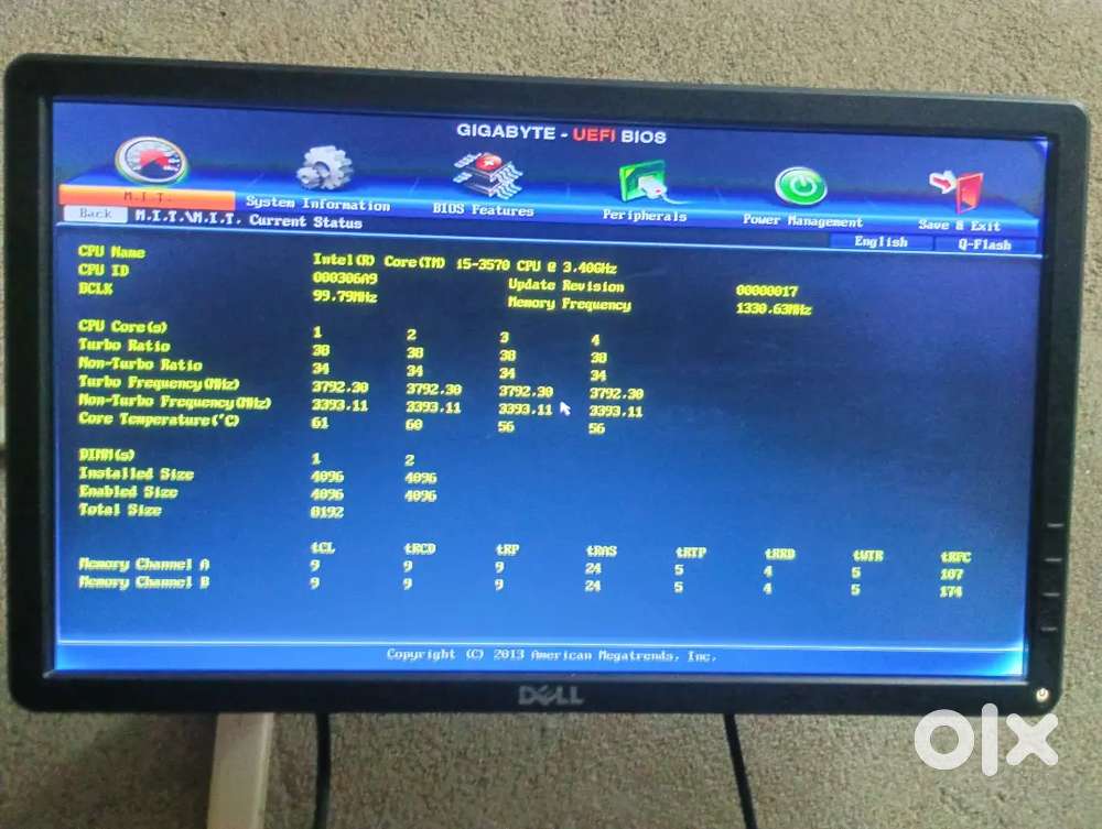 Gigabyte H61M-S Motherboard+i5 3rd gen+8GB dolgix DDR3 1333MHz RAM