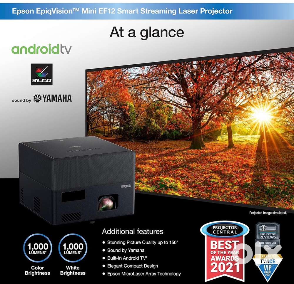 Like New - Epson EF - 12 Laser Android Google Projector Yamaha Speaker