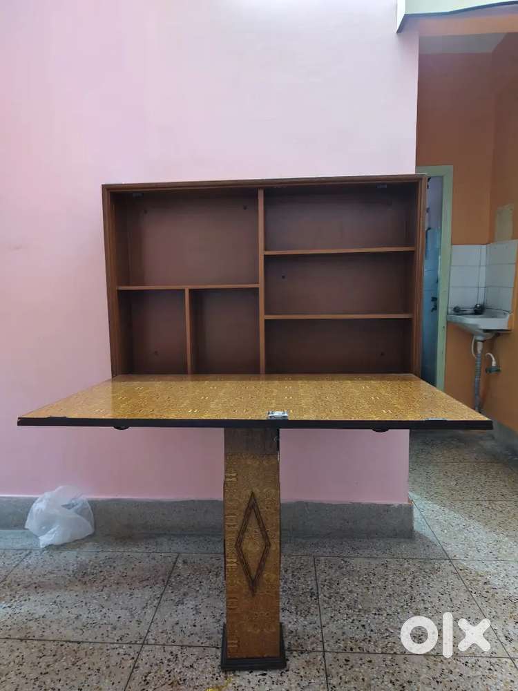 Folding dinning table with shelves