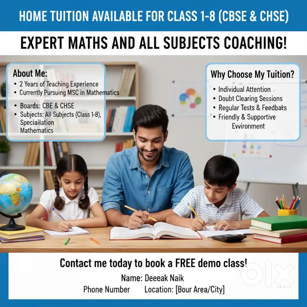 Expert Maths & All Subjects Tutor for Class 1-8