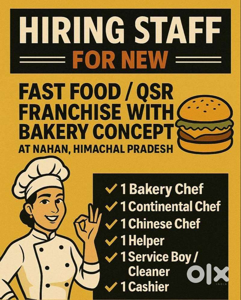 Required Cook, Bakery Chef & Helper (for ZORKO QSR Franchise +Bakery)