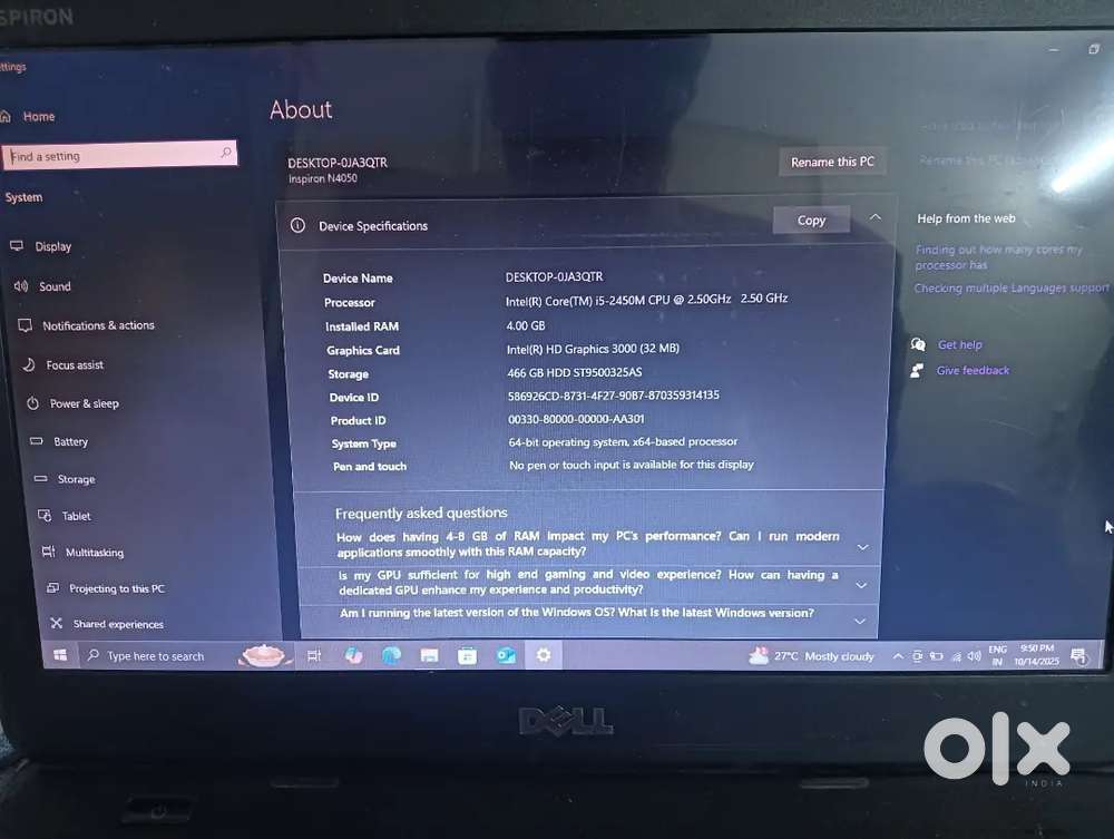 DELL LAPTOP INSPIRON N4050