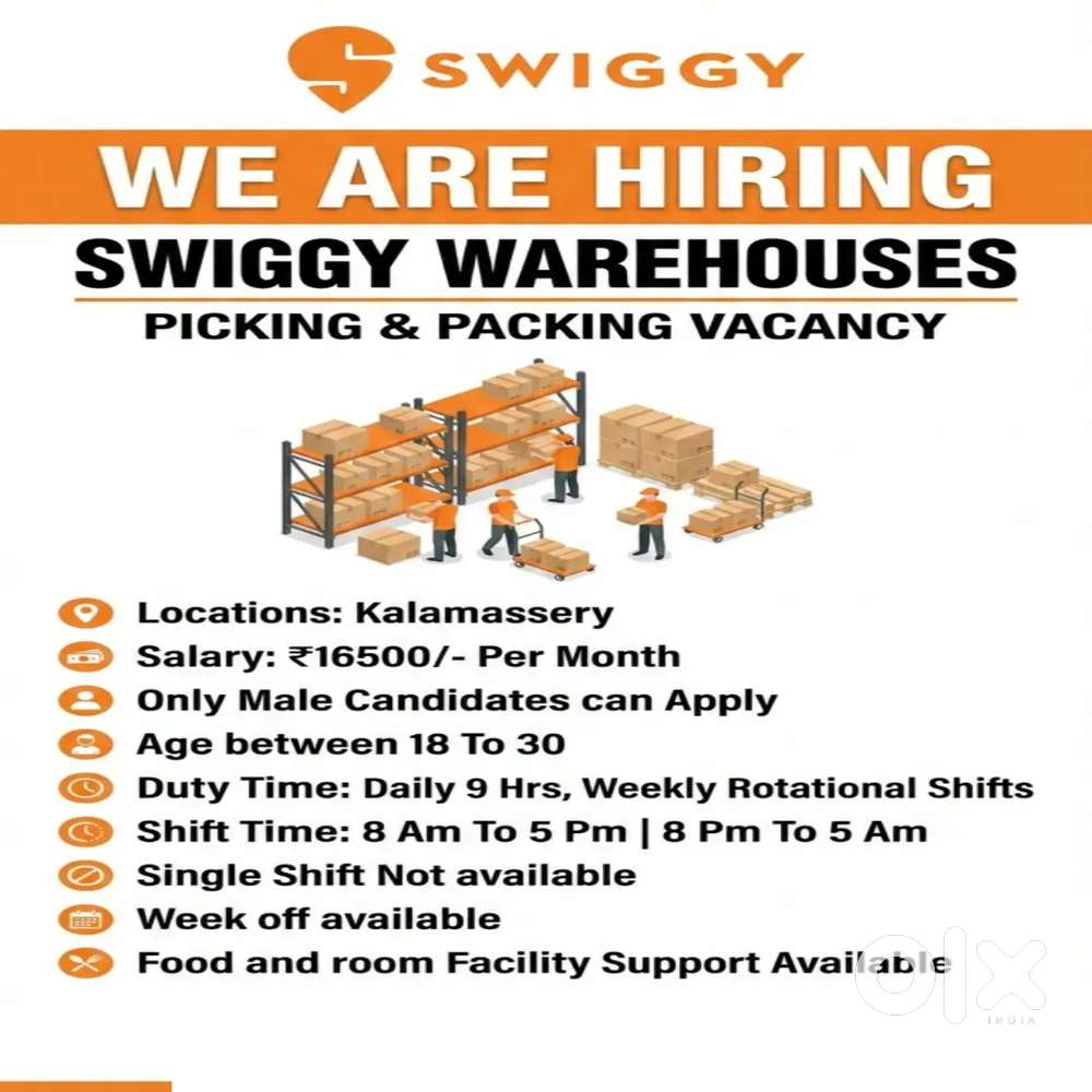 Packing Picking vacancy for swiggy Warehouse Kalamassery