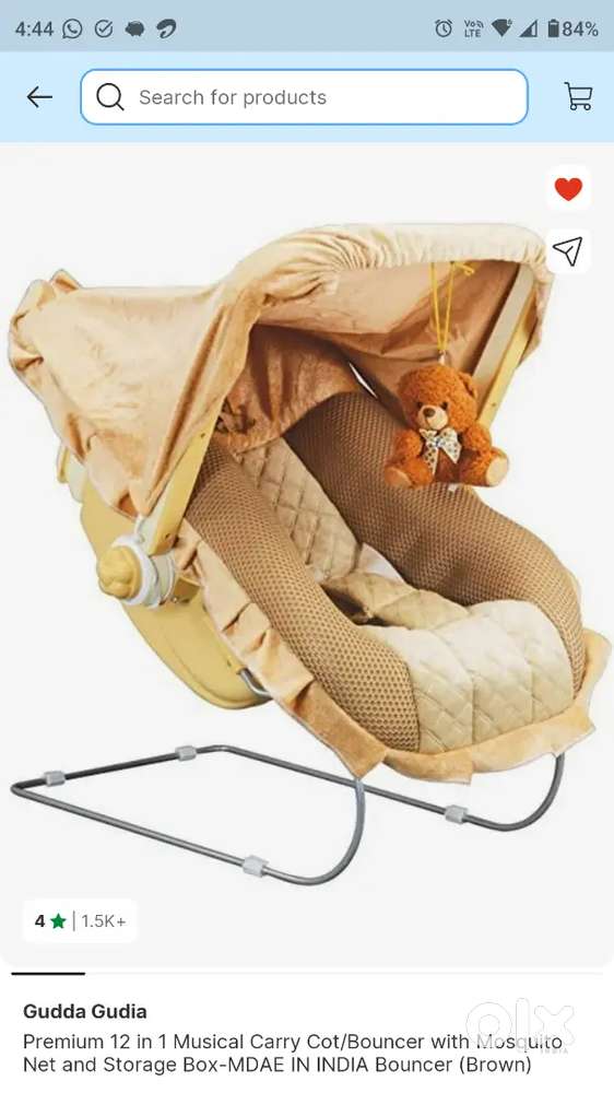 Premium 12in1 musical carry cot/Bouncer with mosquito net and storage