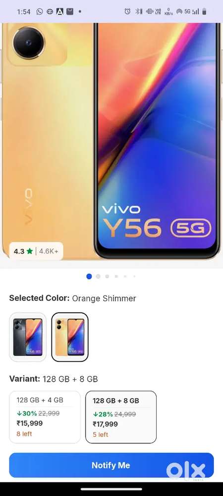 Y56 5g 8gb ram 128gb storage, only mobile and charger bill available