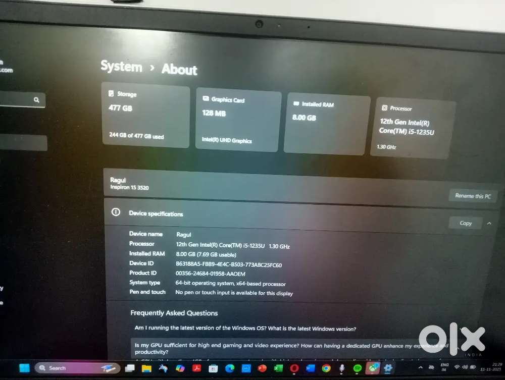 Dell Inspiron 15 3520  i5 12th Gen  8GB RAM  512GB SSD