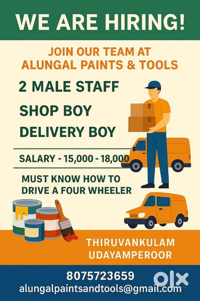 SHOP BOY/DELIVERY BOY FOR A PAINT SHOP IN  TRIPUNITHURA ERNAKULAM
