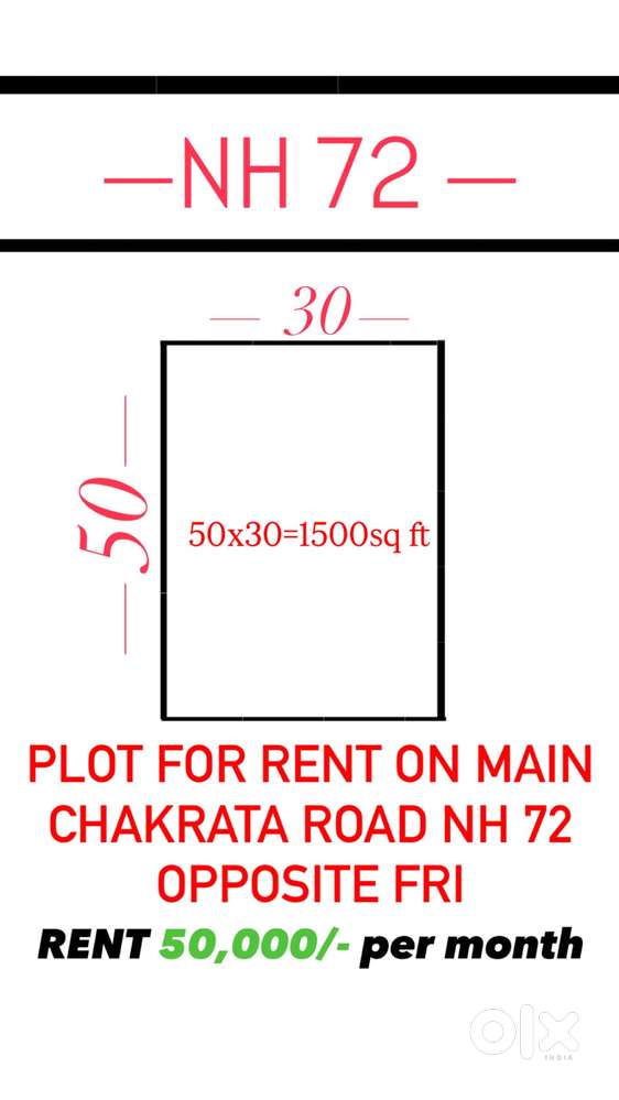 Plot for rent on NH 72 main chakrata road opposite FRI