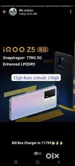 12gb 256gb 5G Vivo iQoo Z5 Snpdrgon 778G Complete Fix Rate 12500