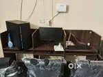 Three-Person Office Workstation Table with Keyboard Tray & Charging Sp