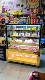 Bekery shop sale full with material and furniture AC fridge counter