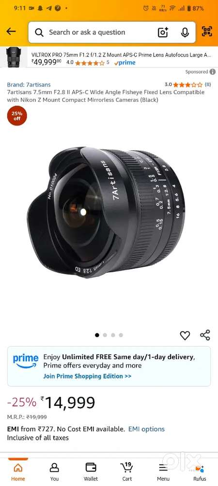 7artisans 7.5mm F2.8 II APS-C Wide  Fixed Lens with Nikon Z Mount