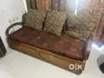 Foldable teak wood sofa-cum-bed with box-type storage