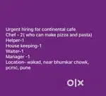 Chef, helper, waiter and manager required