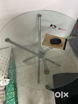Office cum dining table with glass top 26 inch diameter