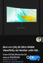 Samsung ViewFinity S6 34″ Ultra-WQHD Curved Monitor (100 Hz, HDR10)