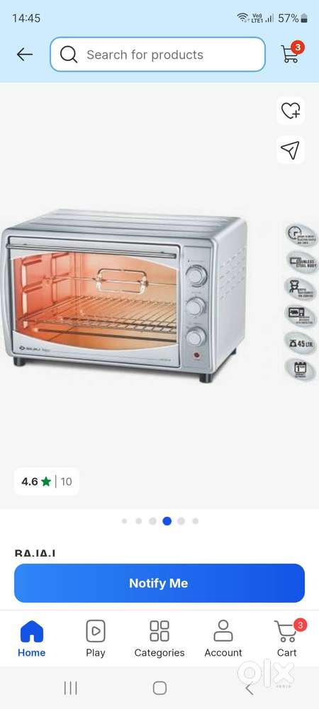 BAJAJ MAJESTY 4500 TMCSS 45 LITRE OVEN TOASTER GRILL