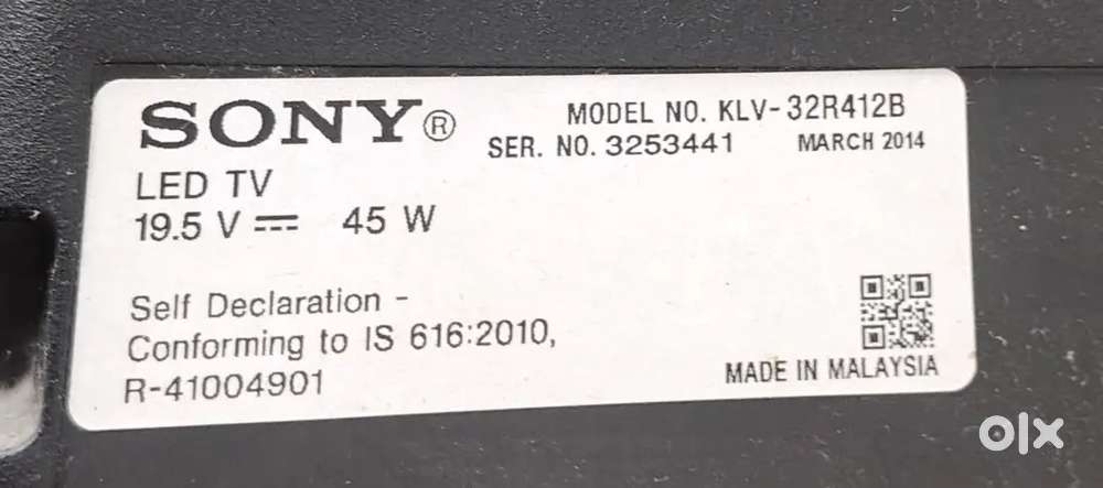Sony 32-inch LED TV (Model KLV-32R412B) – Excellent Condi. March 2014)