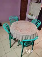4 seater dining table with glass top and plastic