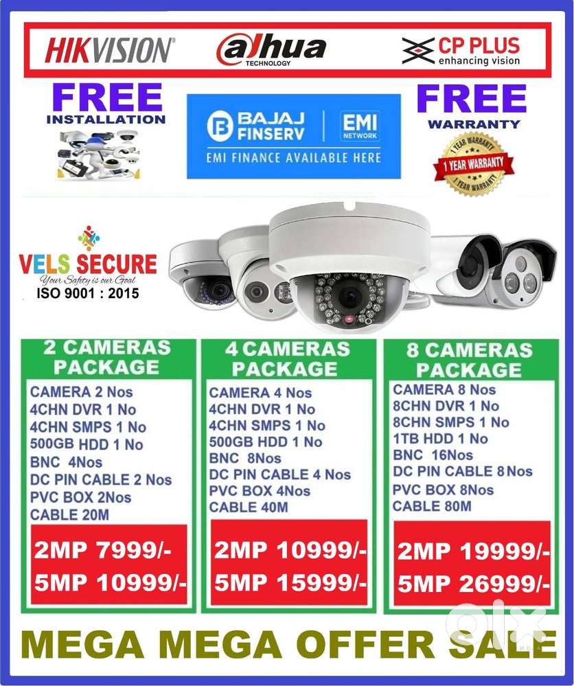 MEGA   DISCOUNT  SALE OF       2MP CP PLUS or HIKVISION or DAHUA CCTV