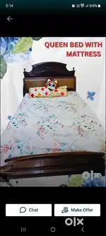 Wooden double cot 78×60inches with mattress