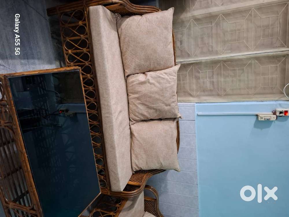 Cane sofa set with cushion amd table