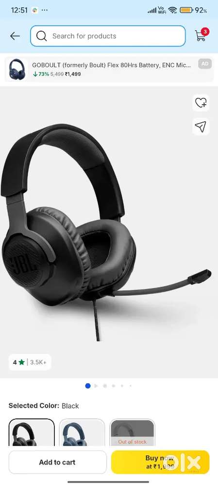 NEW/unused - JBL Quantum 100 wired gaming headset.