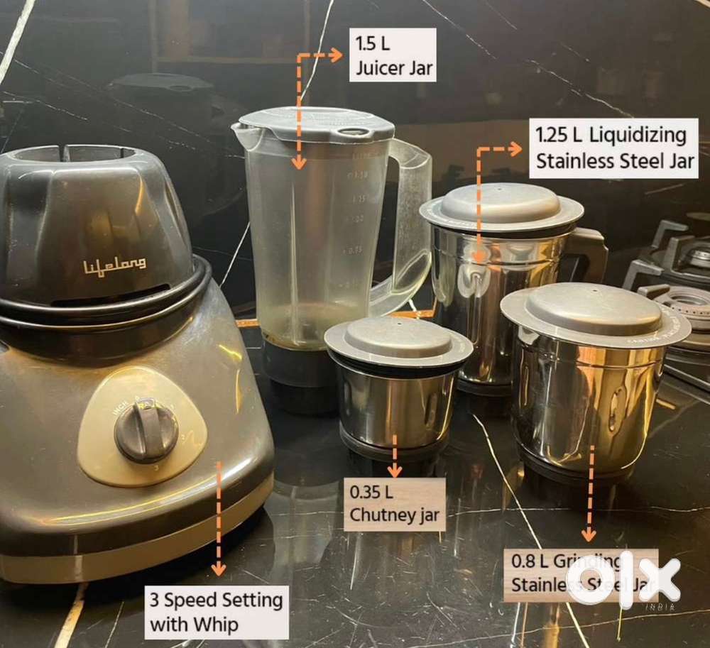 Lifelong LLMG750 Power 750 Watt Mixer Grinder, 4 Jars (Grey)