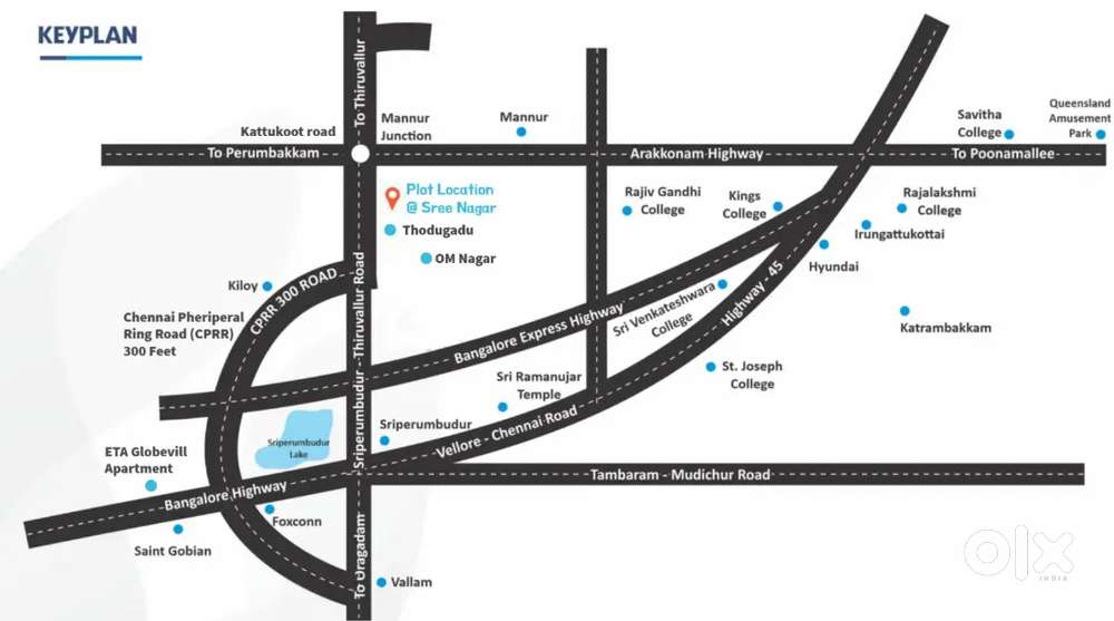 Hot On road(100m from CPR Road)Plot sale at Thodugadu in sriperumbudur