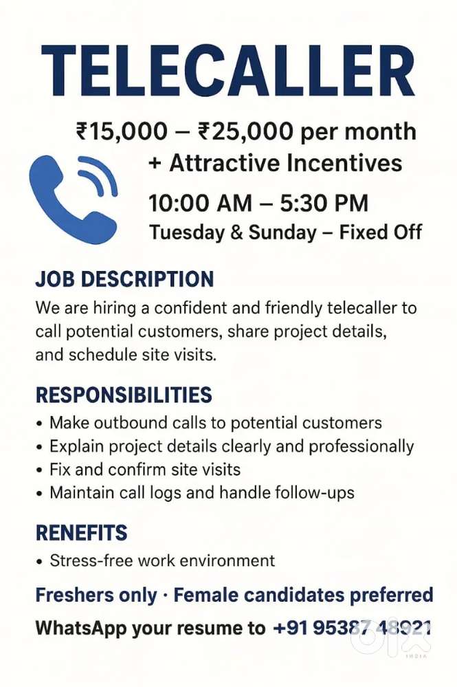 We are Hiring Business development Executive and Telecallers